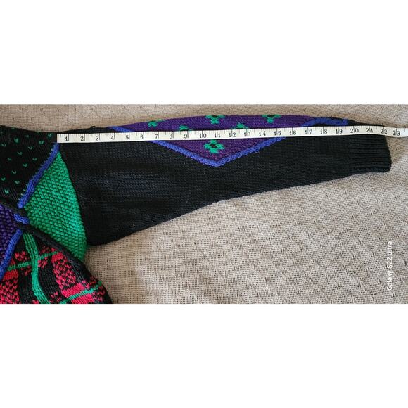 NWT Claudia D VTG Diamond Patchwork Color Block Knit Oversized Sweater W Med - Picture 6 of 14